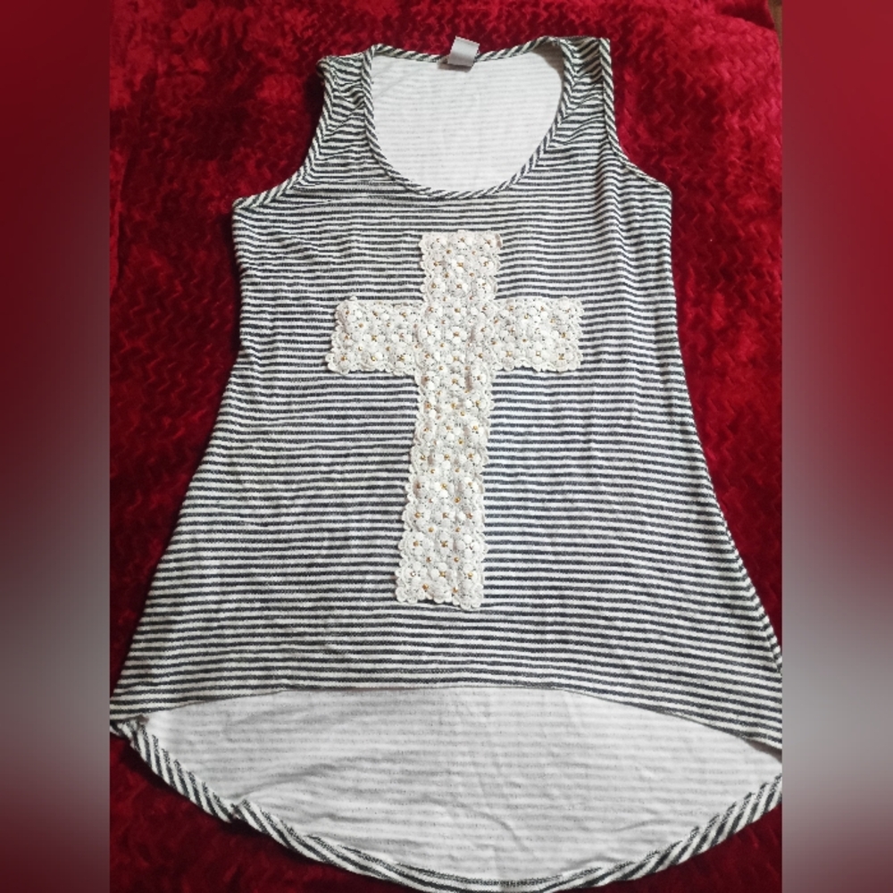 Asymmetrical Black and White Embellished Sleeveless Tank Top
